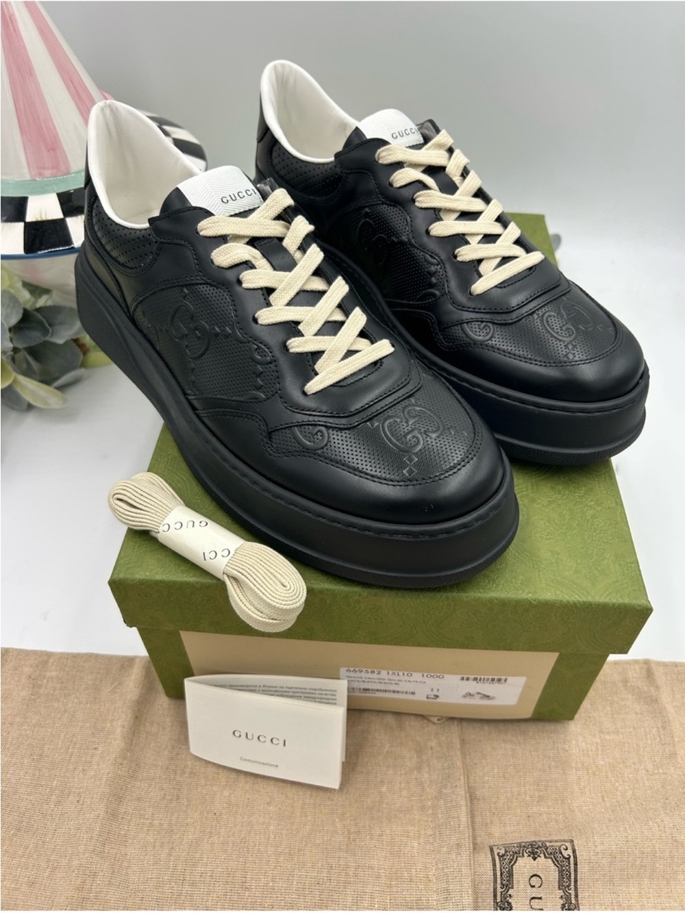 Men’s Gucci GG embossed leather sneakers size 11 fits 11.5 US made in Italy